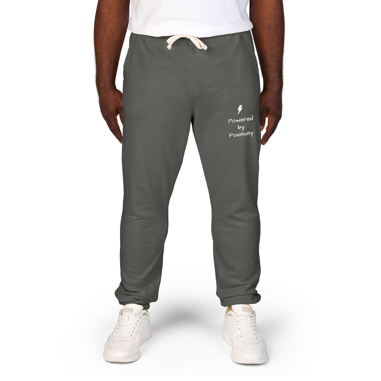"Powered by Positivity" Cozy Unisex Sweatpants for Relaxing, Perfect for Chilling, Gift for Friends, Lounge Wear, Everyday Comfort