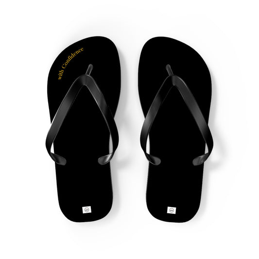 Stepping With Confidence-Black & Gold Flip Flops