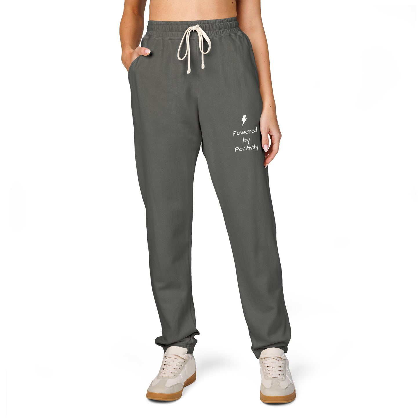 "Powered by Positivity" Cozy Unisex Sweatpants for Relaxing, Perfect for Chilling, Gift for Friends, Lounge Wear, Everyday Comfort