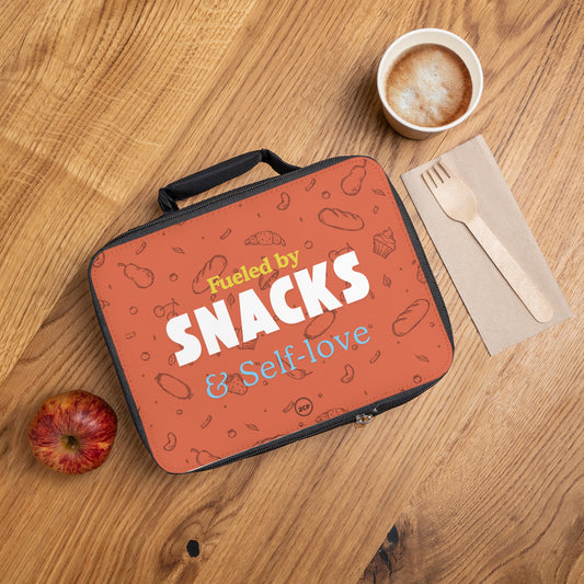 " Fueled by snacks & self love" Snack Lovers Lunch Bag - Perfect for Work, School, Picnics, or Self-Love Days | Insulated, Fun Design, Gift for Foodies, Kids, Adults