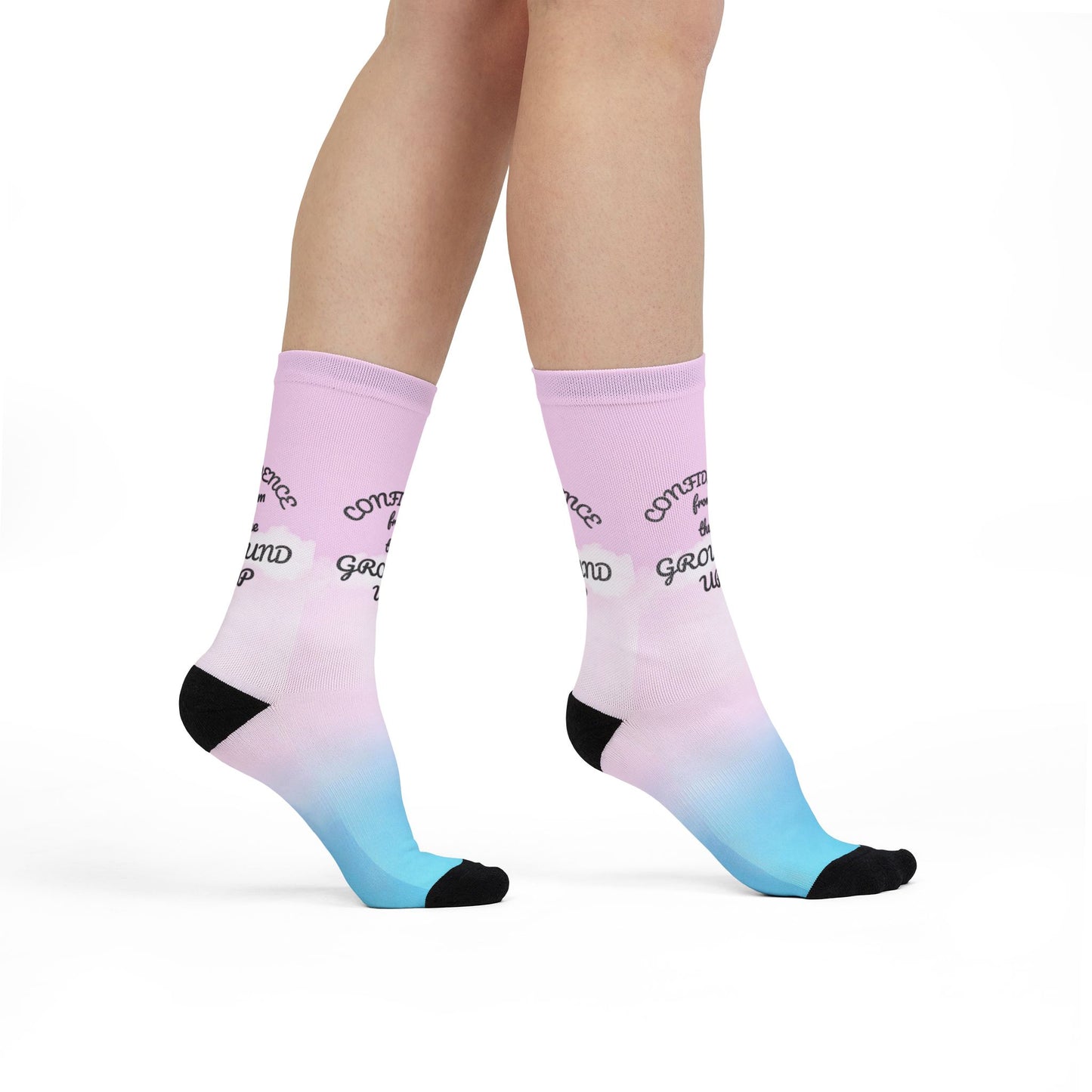 Confidence Sublimation Crew Socks | Fun Colorful Socks, Gift for Her, Motivational Socks, Trendy Fashion, Comfortable Accessory