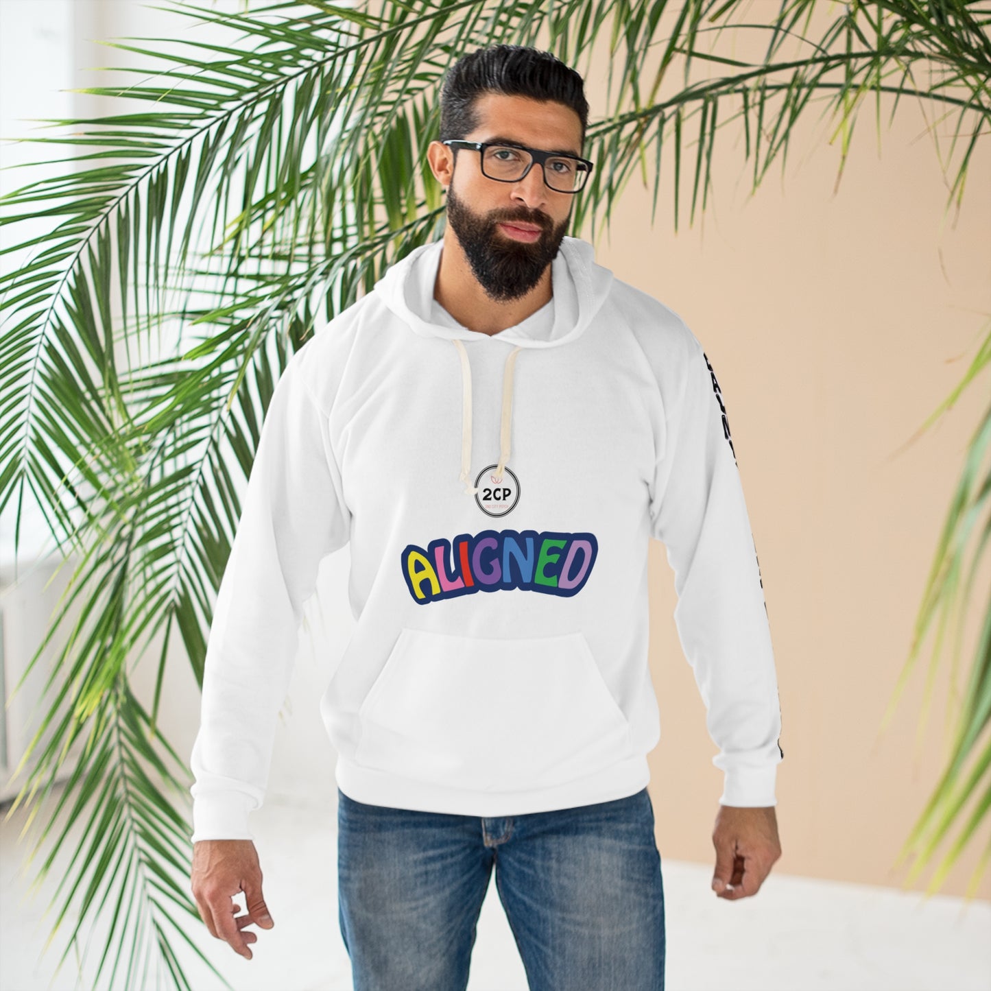 Aligned Graphic Hoodie — Colorful 'Aligned' Logo Pullover