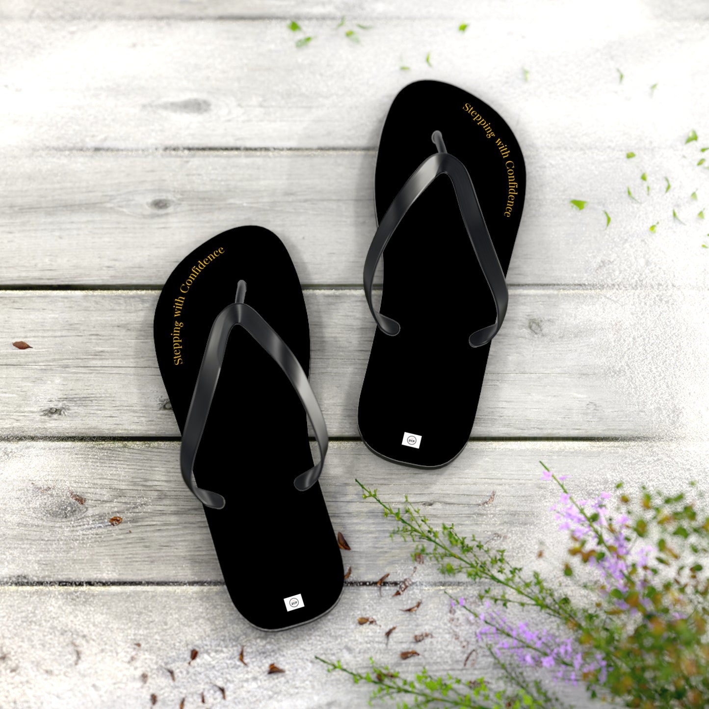 Stepping With Confidence-Black & Gold Flip Flops