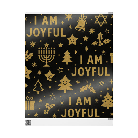 Holiday Wrapping Paper — Black & Gold ‘I Am Joyful’