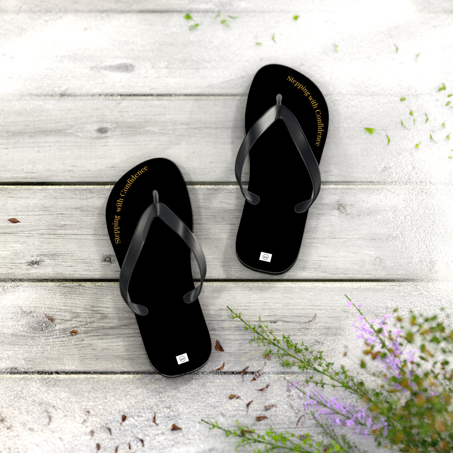 Stepping With Confidence-Black & Gold Flip Flops