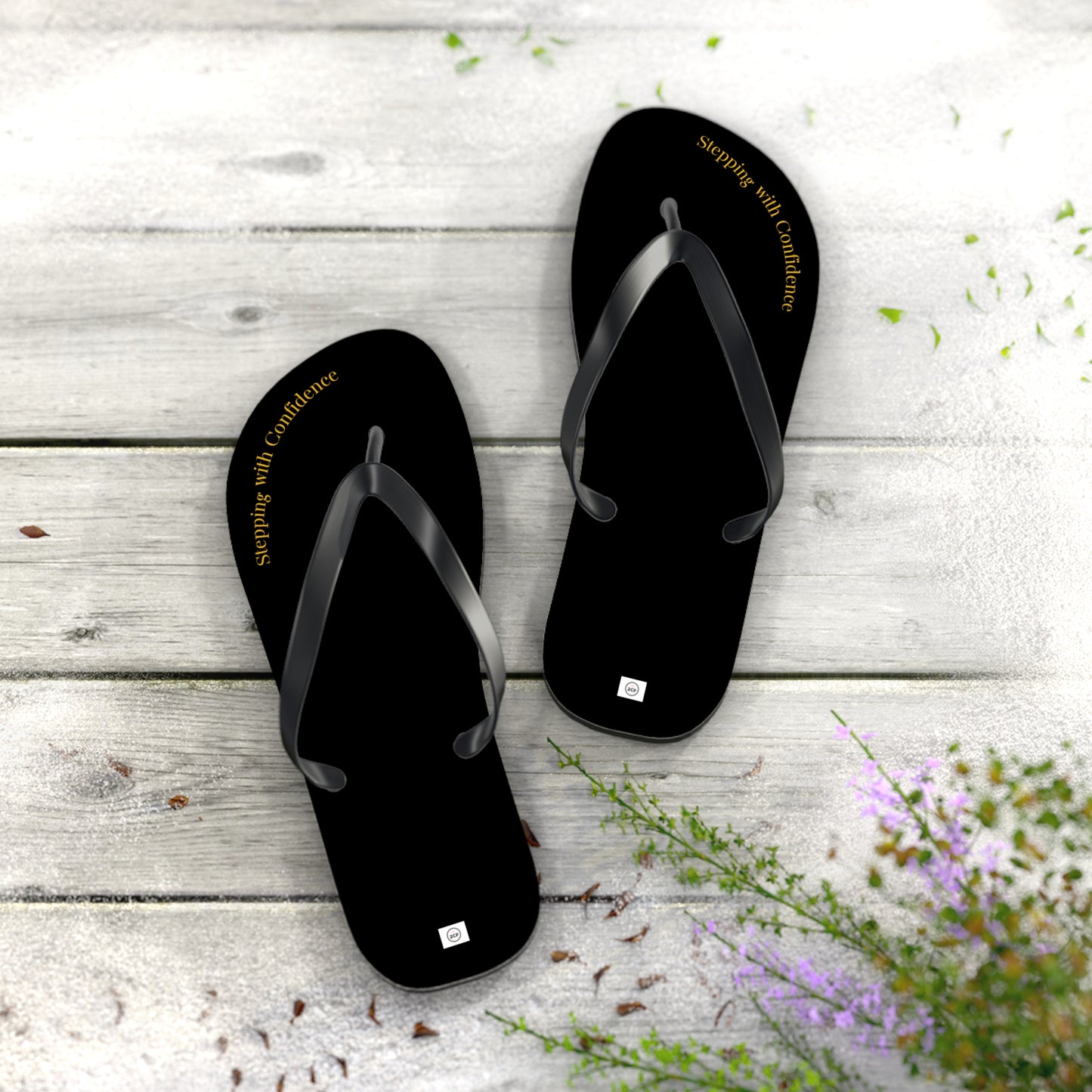 Stepping With Confidence-Black & Gold Flip Flops