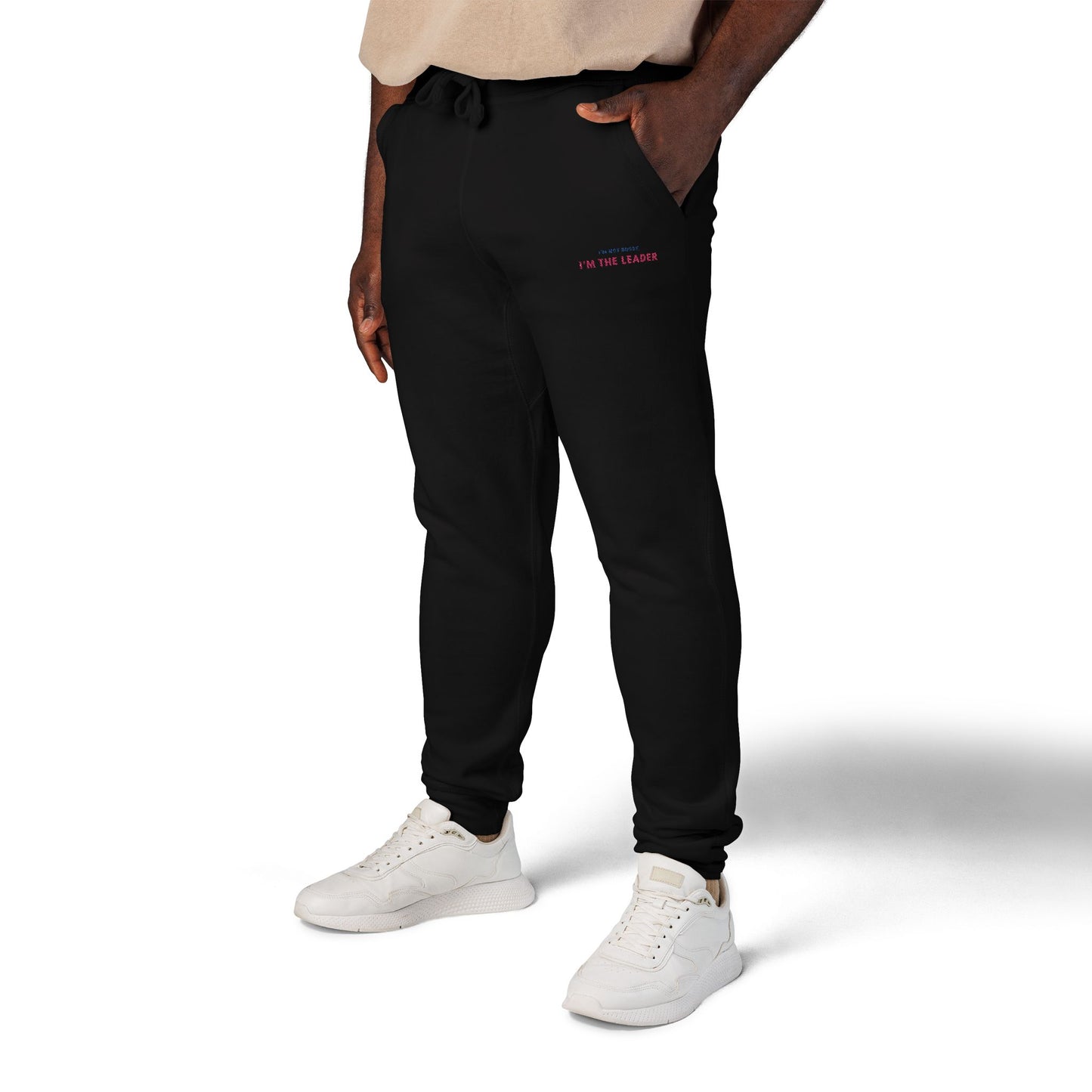 "I'm not Bossy, I'm the Leader" Cozy Unisex Fleece Sweatpants - Casual Comfort, Perfect for Lounging, Home, Holidays, Gift for Him / Her, Embroidered Style