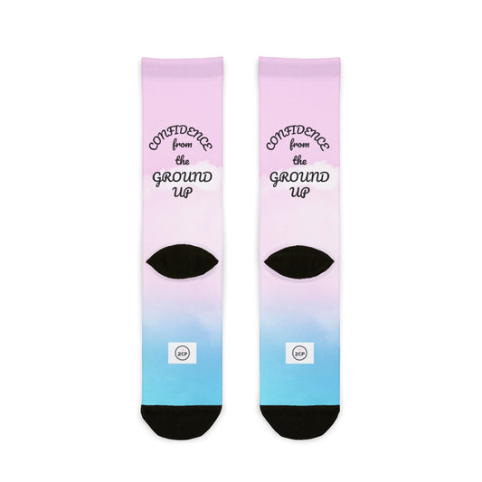 Confidence Sublimation Crew Socks | Fun Colorful Socks, Gift for Her, Motivational Socks, Trendy Fashion, Comfortable Accessory