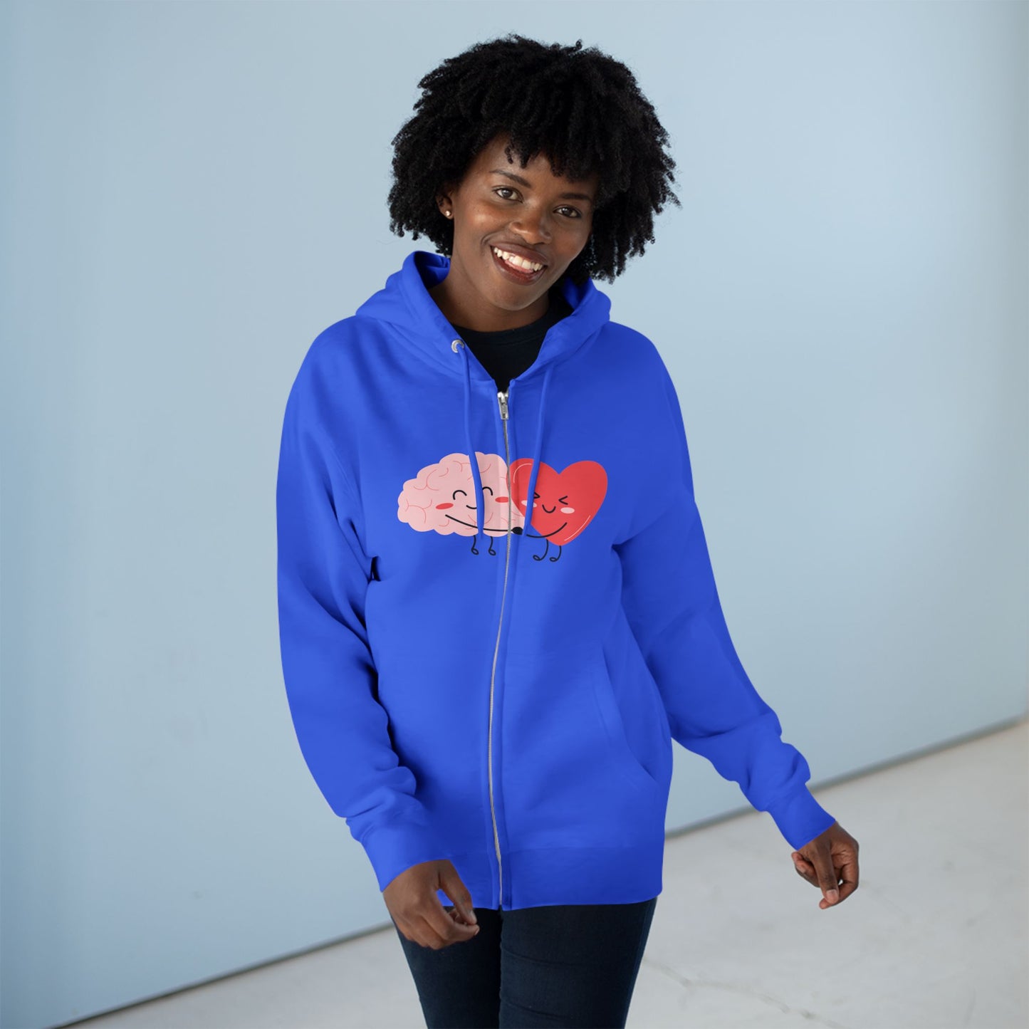 Kind Heart Brave Mind Zip Hoodie — Cute Brain & Heart Design, Self-Love Gift