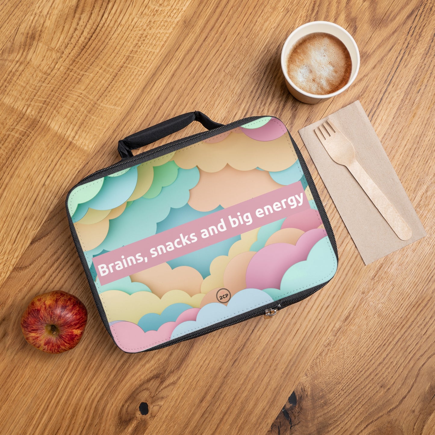"Brains, snacks and big energy" Colorful Lunch Bag with Positive Energy - Perfect for Kids & Adults, Back to School, Meal Prep, Picnics, Outdoor Adventures