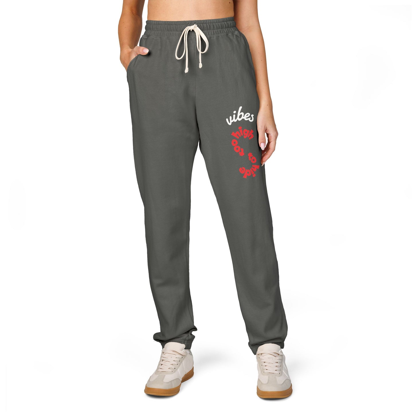 "Vibes Too High To Hide" Garment-Dyed Fleece Sweatpants | Cozy Sweatpants for Relaxation, Jogging, Casual Wear, Gift for Her, Comfortable Lounge Pants