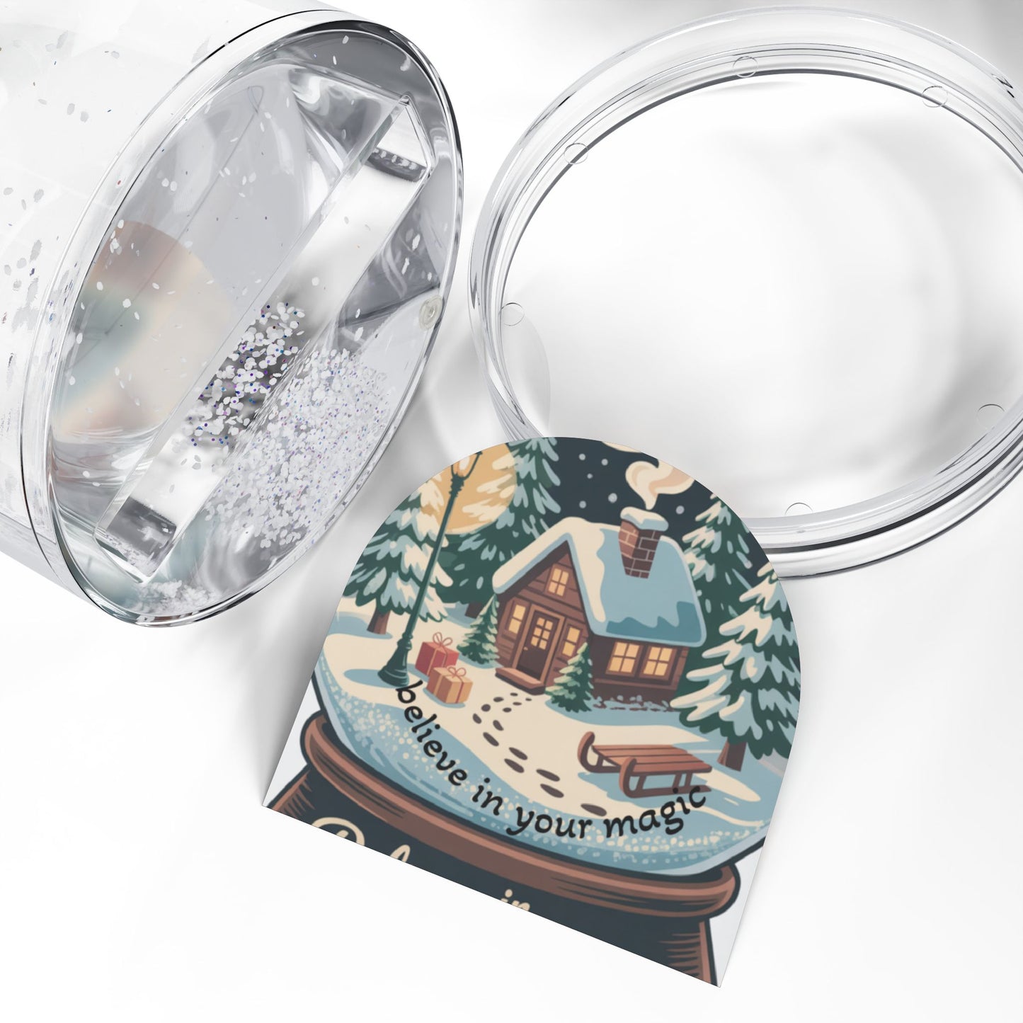 Snow Globe – "Believe in Your Magic" Winter Cabin Holiday Decor