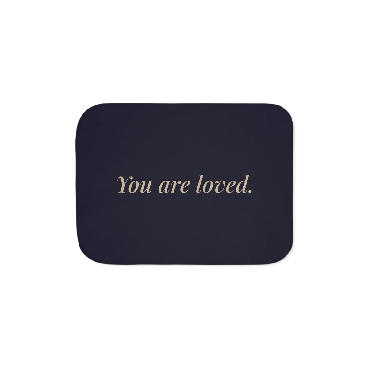 You Are Loved navy sherpa blanket with gold affirmation script – additional view