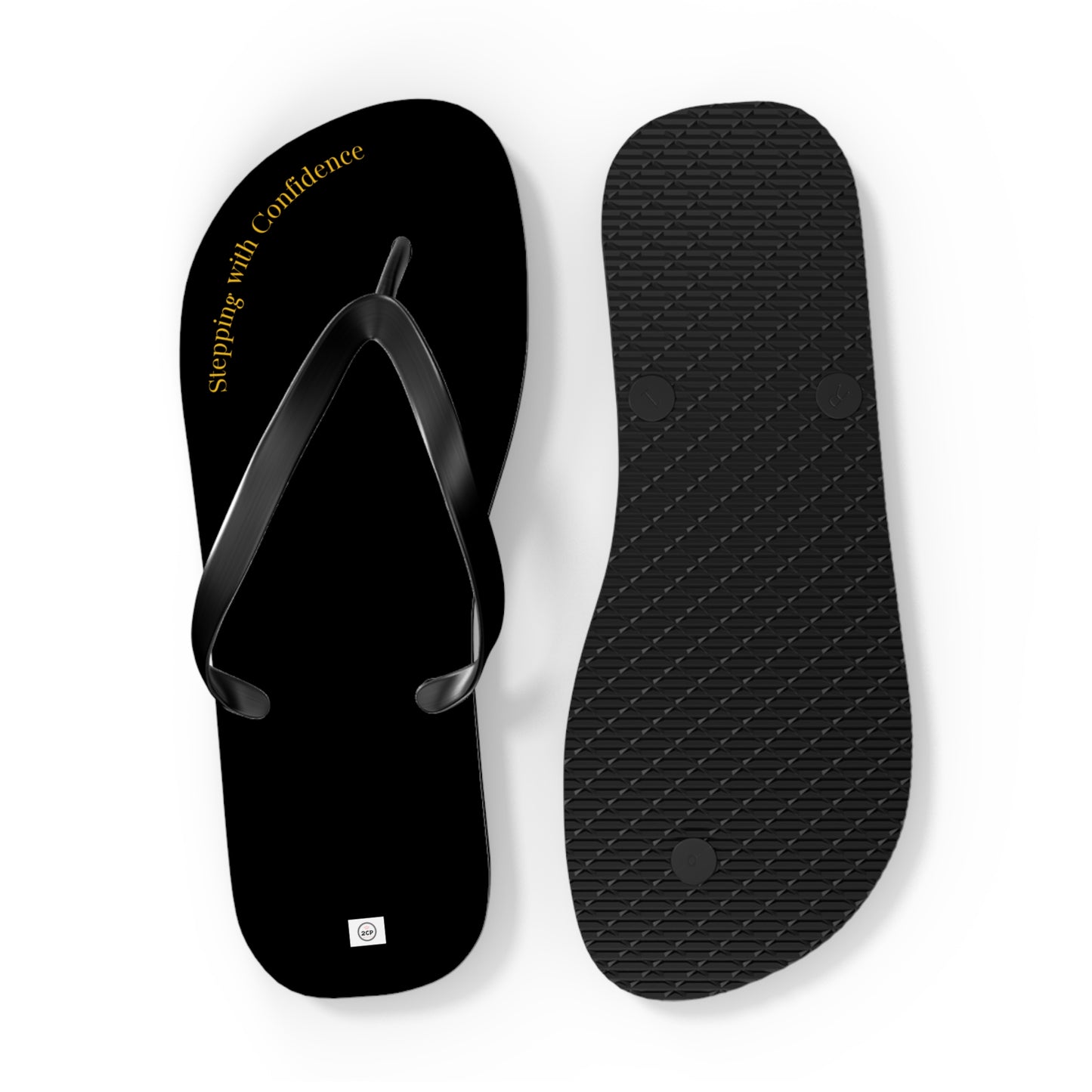 Stepping With Confidence-Black & Gold Flip Flops