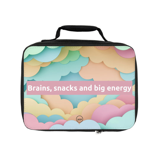 "Brains, snacks and big energy" Colorful Lunch Bag with Positive Energy - Perfect for Kids & Adults, Back to School, Meal Prep, Picnics, Outdoor Adventures