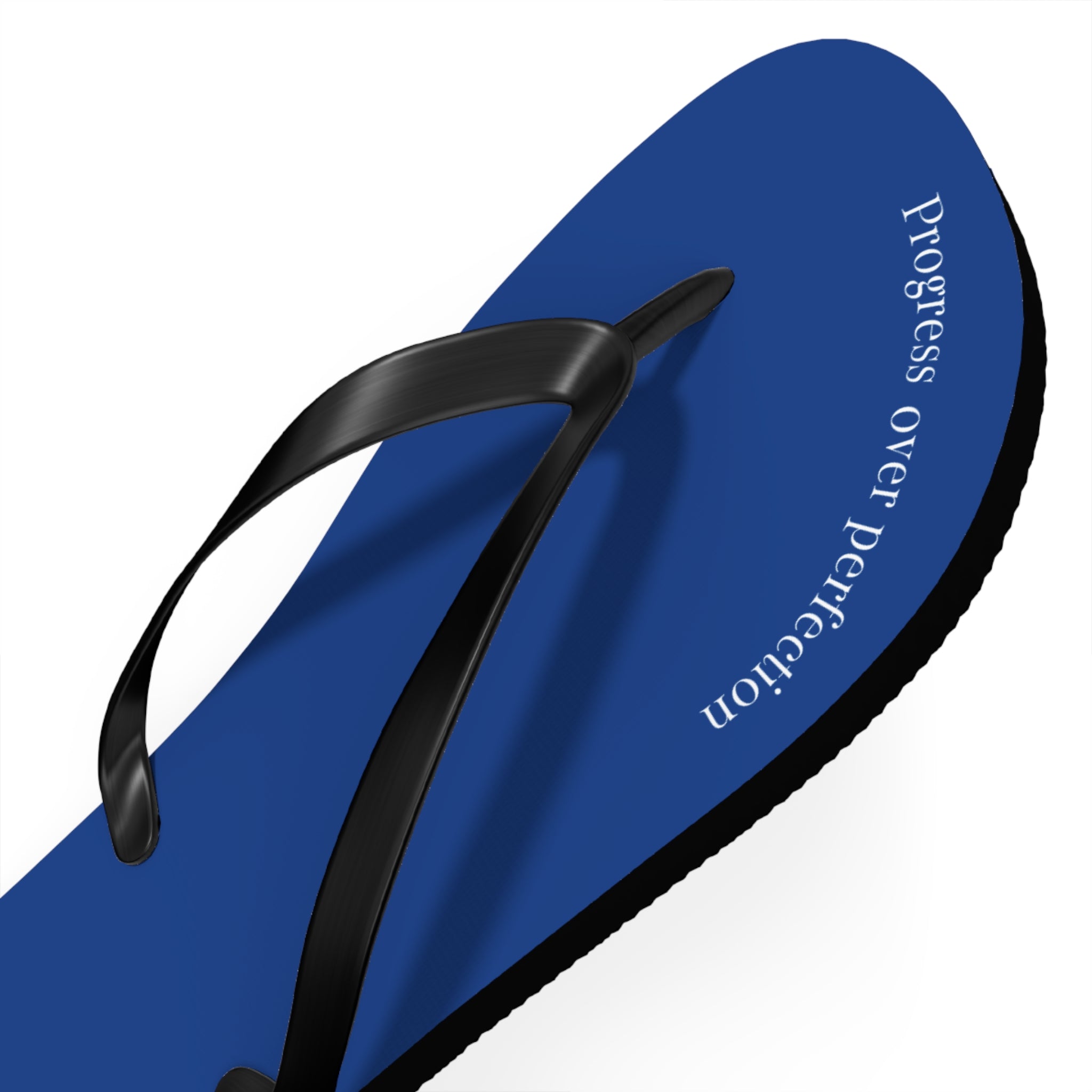 Blue Progress Over Perfection Flip Flops