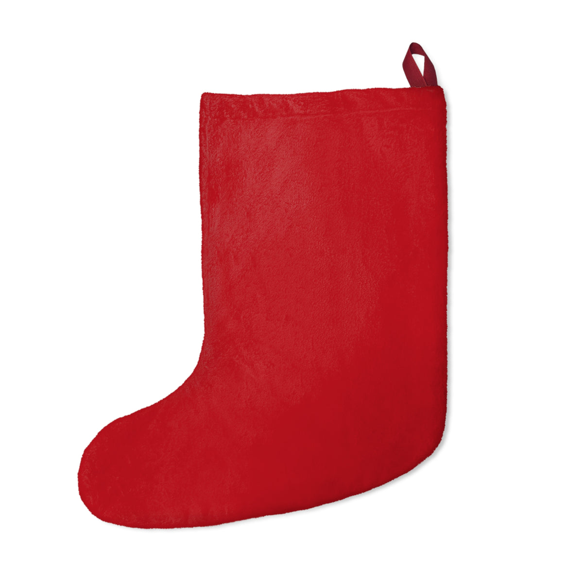 Personalized red gingerbread Christmas stocking with child's name and "I am merry." on a cream panel – additional view