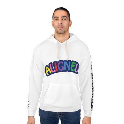 Aligned Graphic Hoodie — Colorful 'Aligned' Logo Pullover
