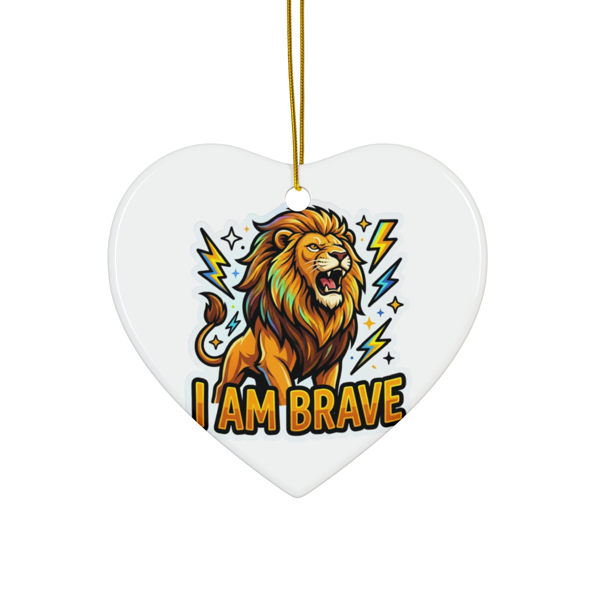 I Am Brave roaring lion ceramic affirmation ornament – alternate view