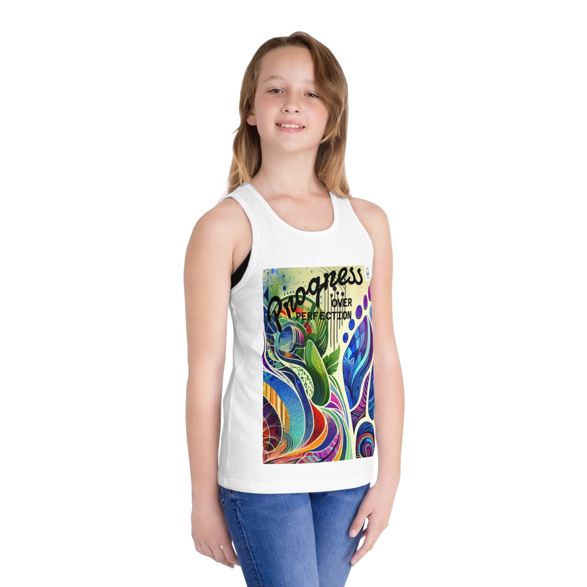 Colorful Kids Jersey Tank Top - "Progress Over Perfection"