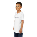 I Am Loved kids affirmation t-shirt with navy script lettering