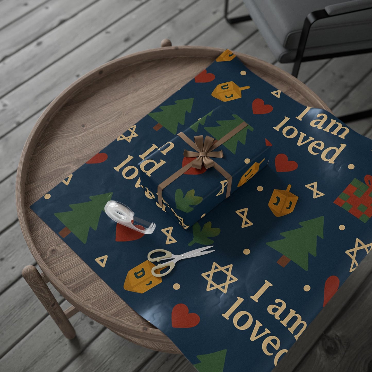 Holiday Wrapping Paper – "I Am Loved" Dreidel, Menorah & Tree Holiday Gift Wrap