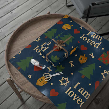 Holiday Wrapping Paper – "I Am Loved" Dreidel, Menorah & Tree Holiday Gift Wrap