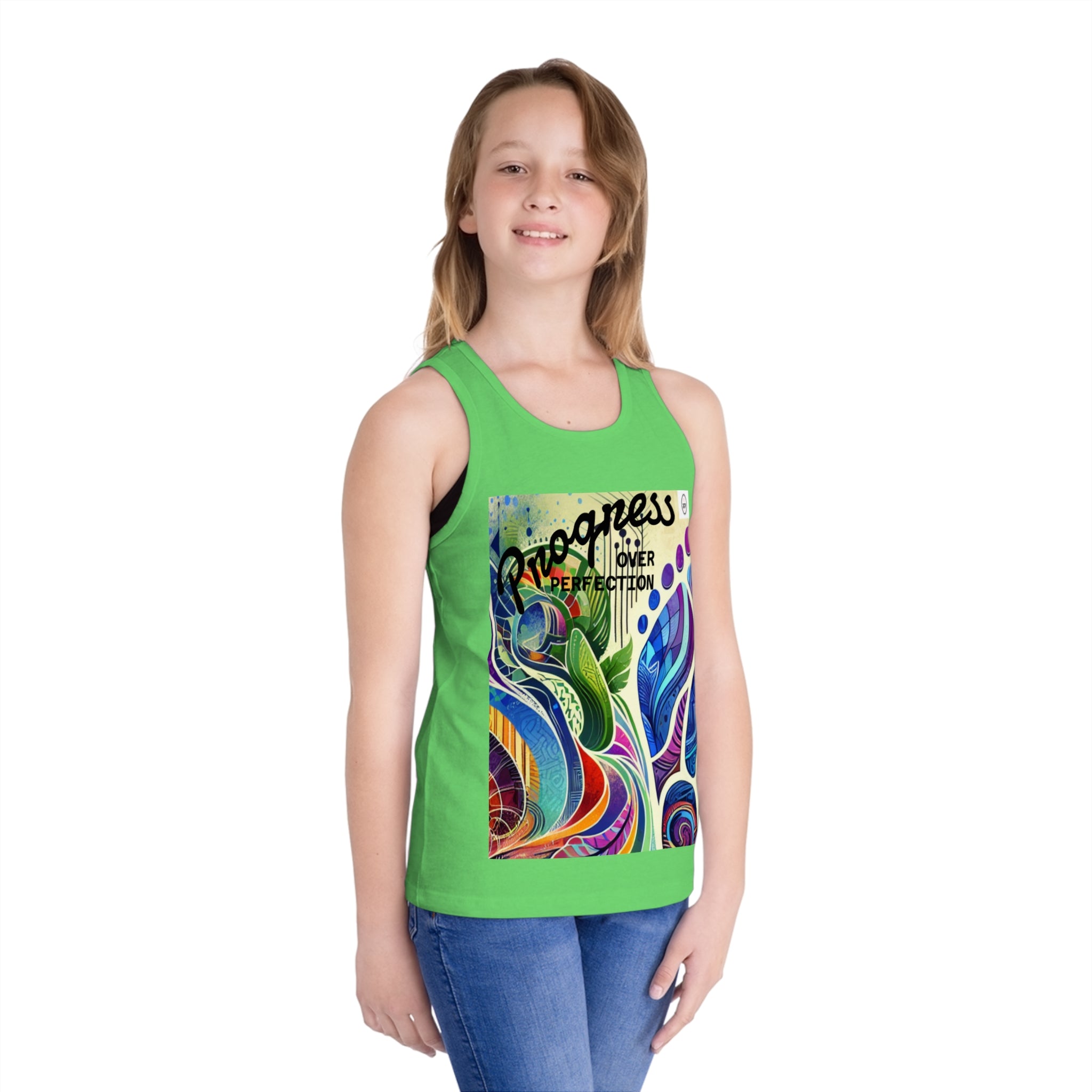 Colorful Kids Jersey Tank Top - "Progress Over Perfection"