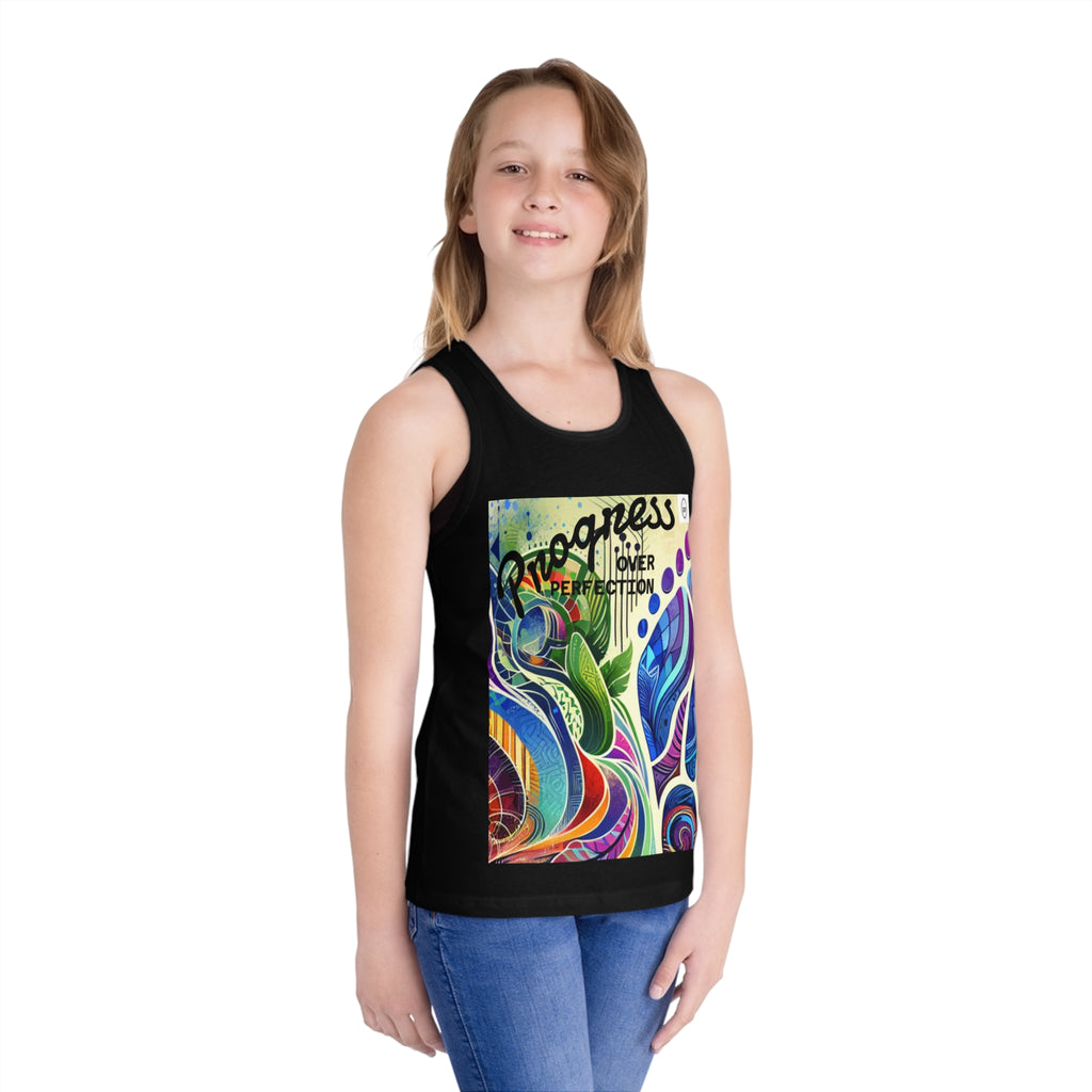Colorful Kids Jersey Tank Top - "Progress Over Perfection"