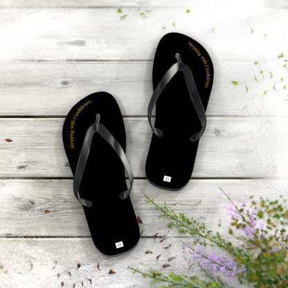 Stepping With Confidence-Black & Gold Flip Flops