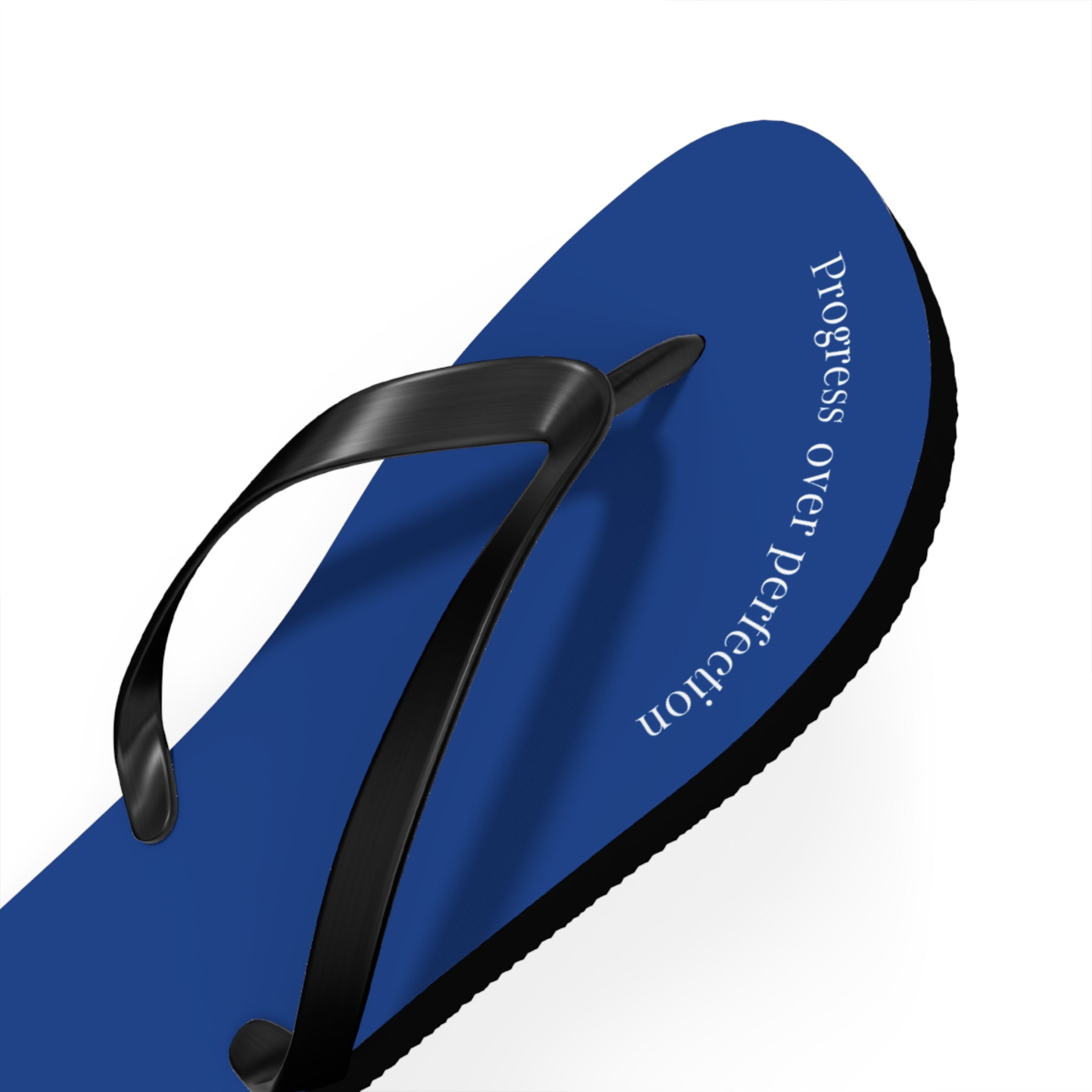Blue Progress Over Perfection Flip Flops