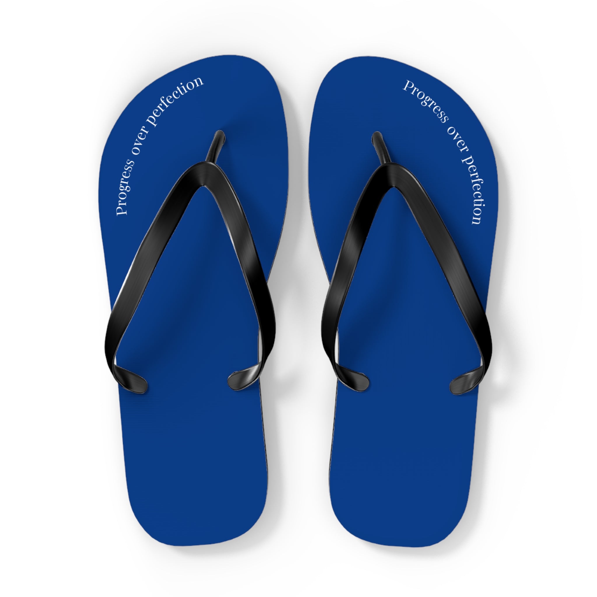 Blue Progress Over Perfection Flip Flops