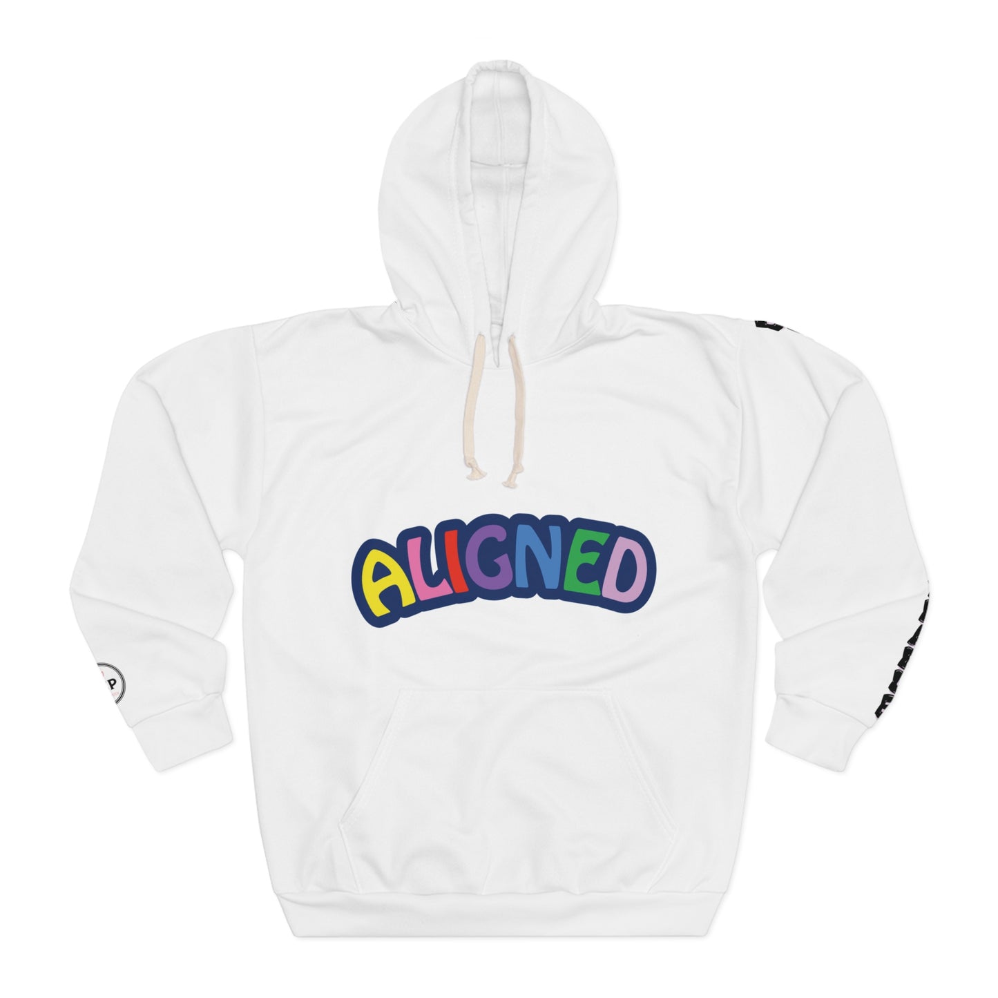 Aligned Graphic Hoodie — Colorful 'Aligned' Logo Pullover
