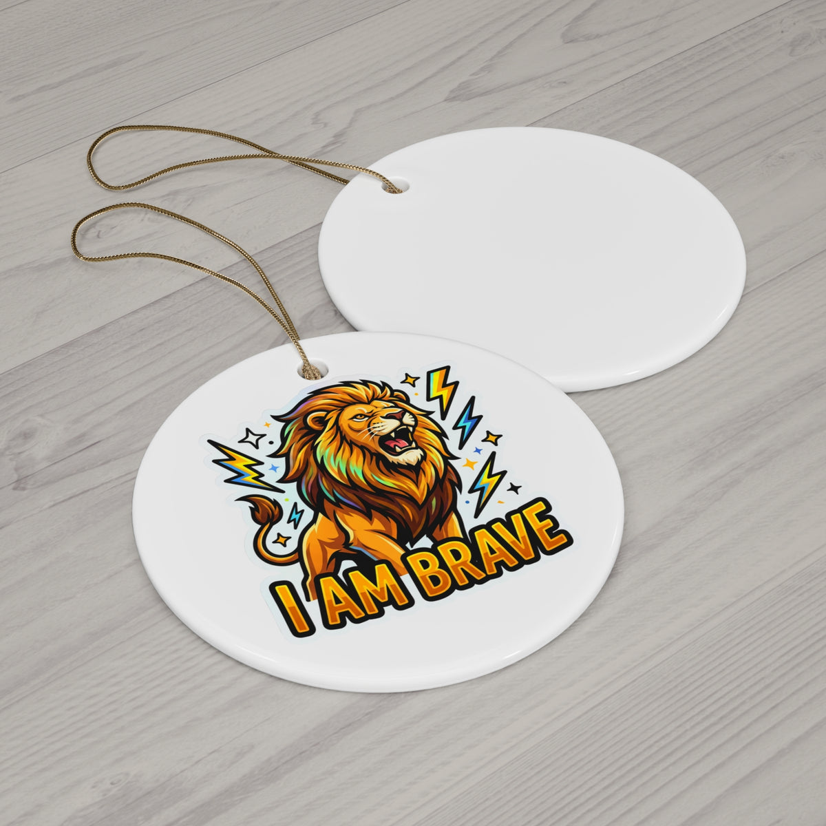 I Am Brave roaring lion ceramic affirmation ornament – alternate view