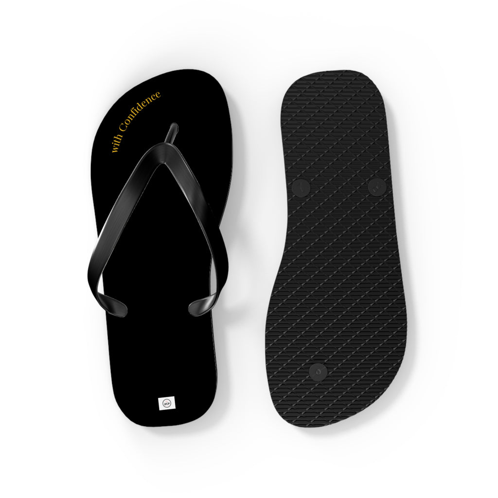 Stepping With Confidence-Black & Gold Flip Flops