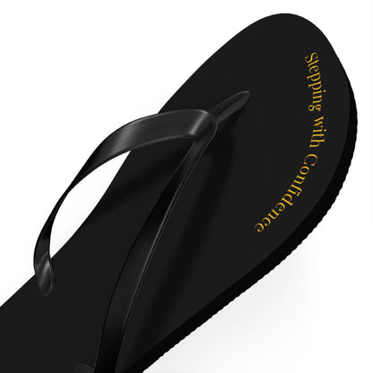 Stepping With Confidence-Black & Gold Flip Flops
