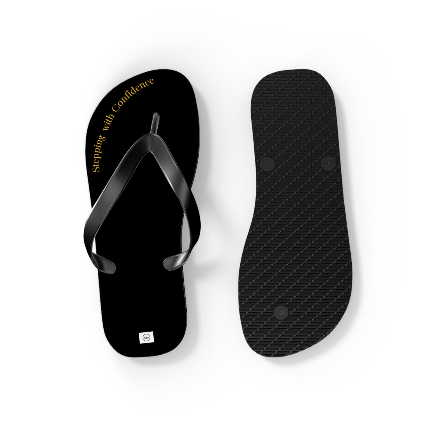 Stepping With Confidence-Black & Gold Flip Flops