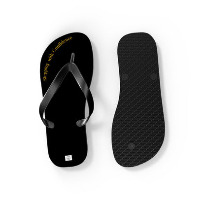 Stepping With Confidence-Black & Gold Flip Flops