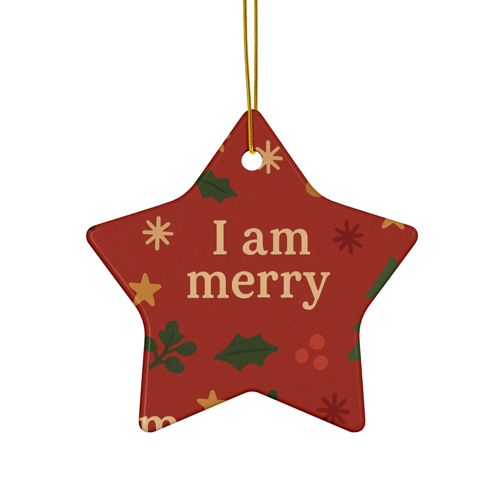 I Am Merry red gingerbread ceramic affirmation ornament – alternate view