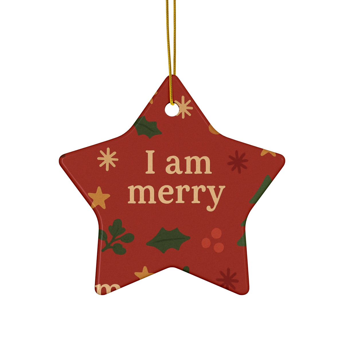 I Am Merry red gingerbread ceramic affirmation ornament – alternate view