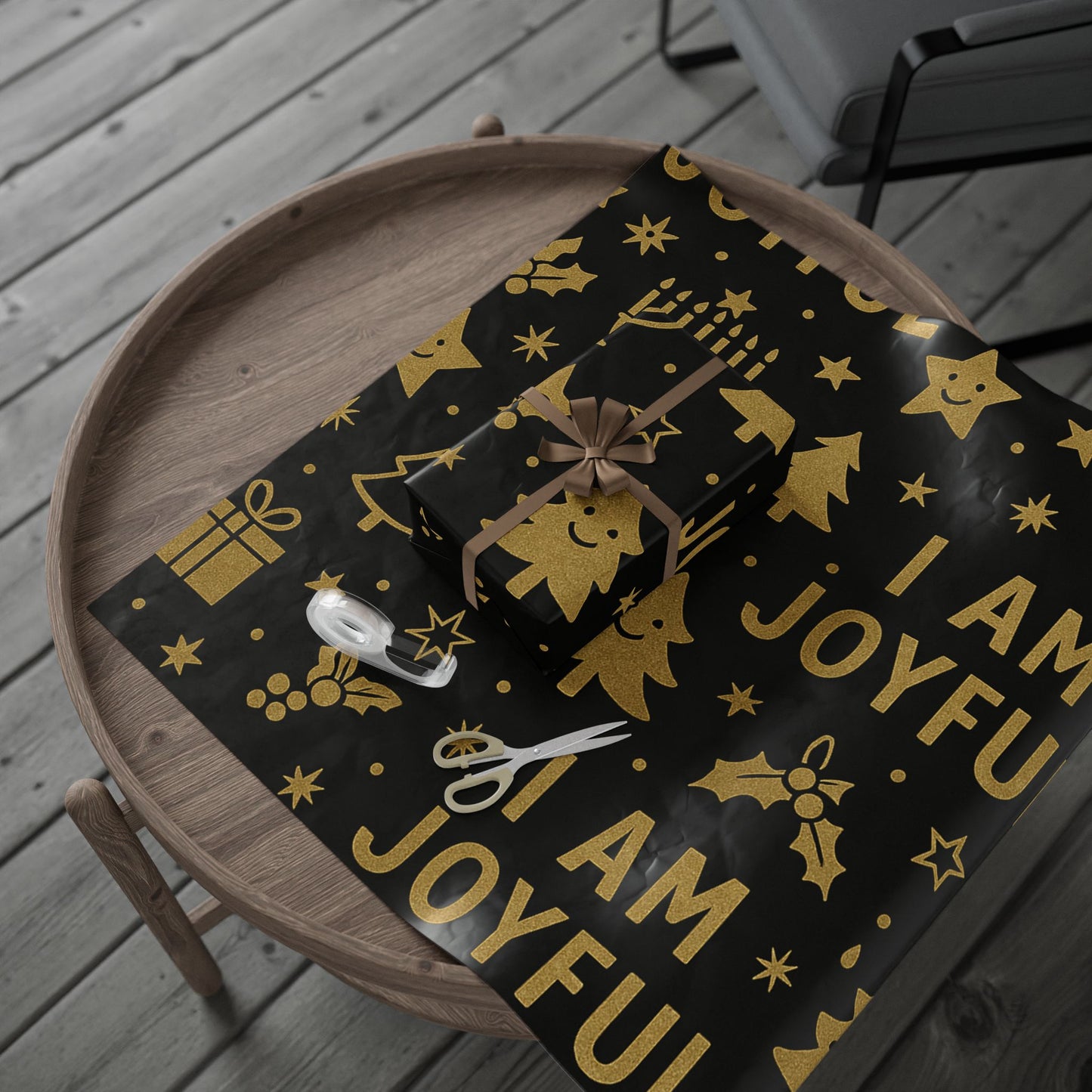 Holiday Wrapping Paper — Black & Gold ‘I Am Joyful’