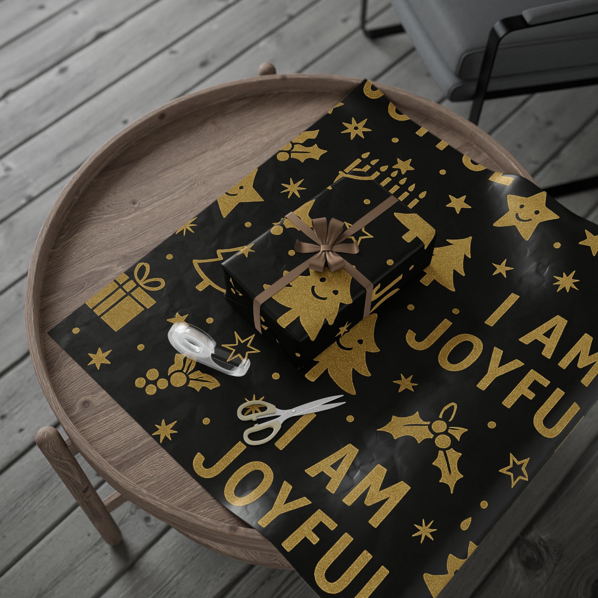 Holiday Wrapping Paper — Black & Gold ‘I Am Joyful’