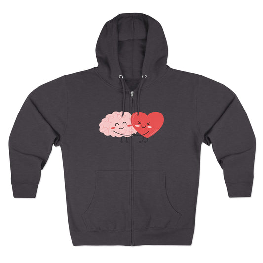 Kind Heart Brave Mind Zip Hoodie — Cute Brain & Heart Design, Self-Love Gift