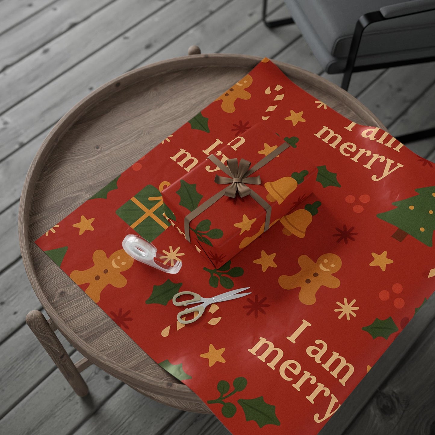 I Am Merry Wrapping Paper — Festive Gingerbread & Tree Holiday Gift Wrap