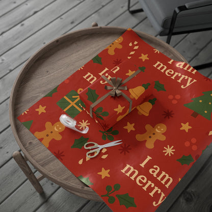 I Am Merry Wrapping Paper — Festive Gingerbread & Tree Holiday Gift Wrap