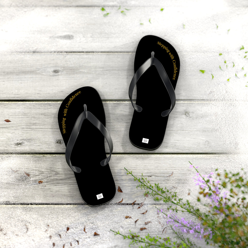 Stepping With Confidence-Black & Gold Flip Flops