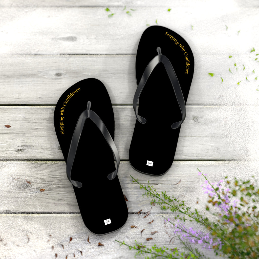 Stepping With Confidence-Black & Gold Flip Flops