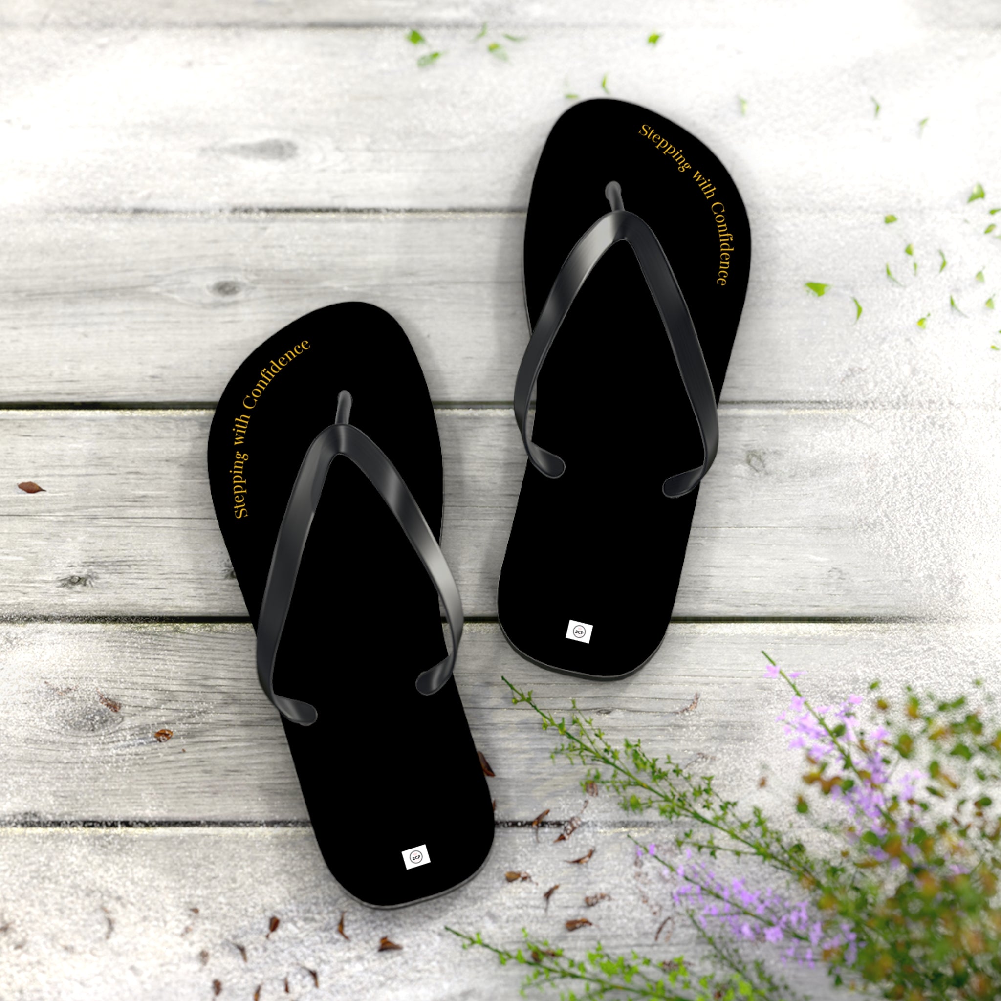 Stepping With Confidence-Black & Gold Flip Flops