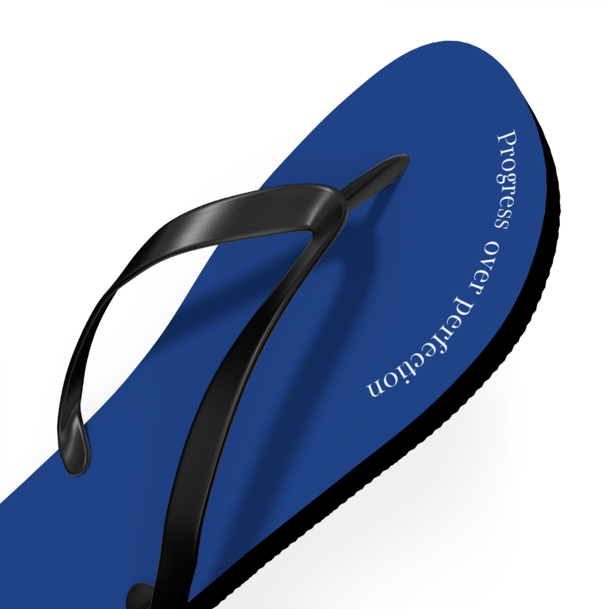 Blue Progress Over Perfection Flip Flops