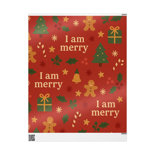 I Am Merry Wrapping Paper — Festive Gingerbread & Tree Holiday Gift Wrap